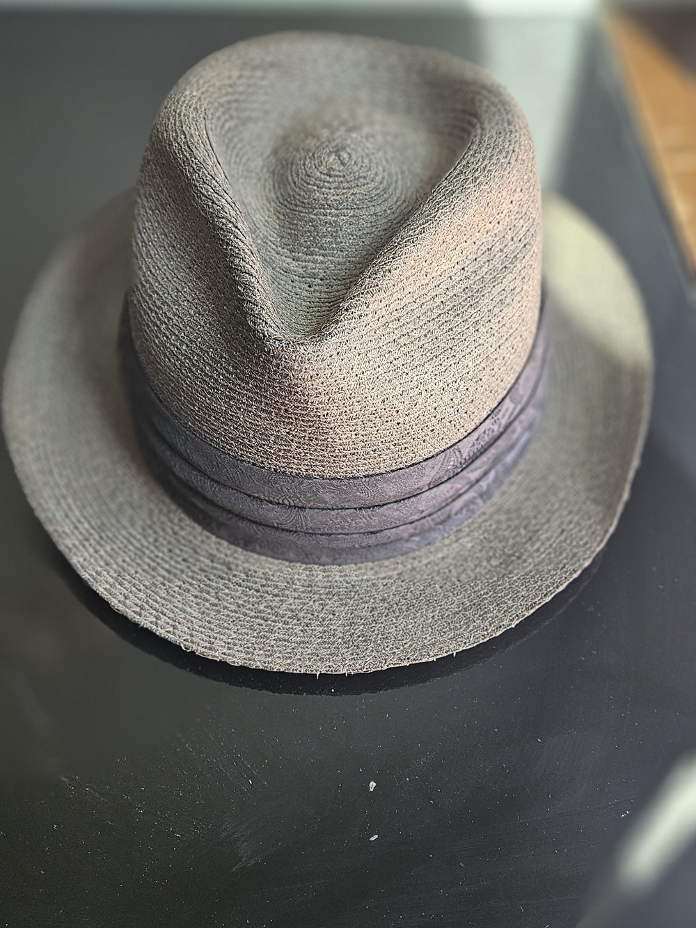 Knox Vintage Men's Dark Brown Straw Fedora with Leather Sweatband